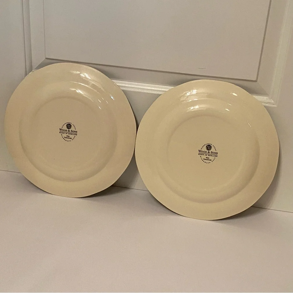 WOOD & SONS SET OF 2 DINNER PLATES TOILE DE JOUY BLACK CREAM 10.75” HOME DINING